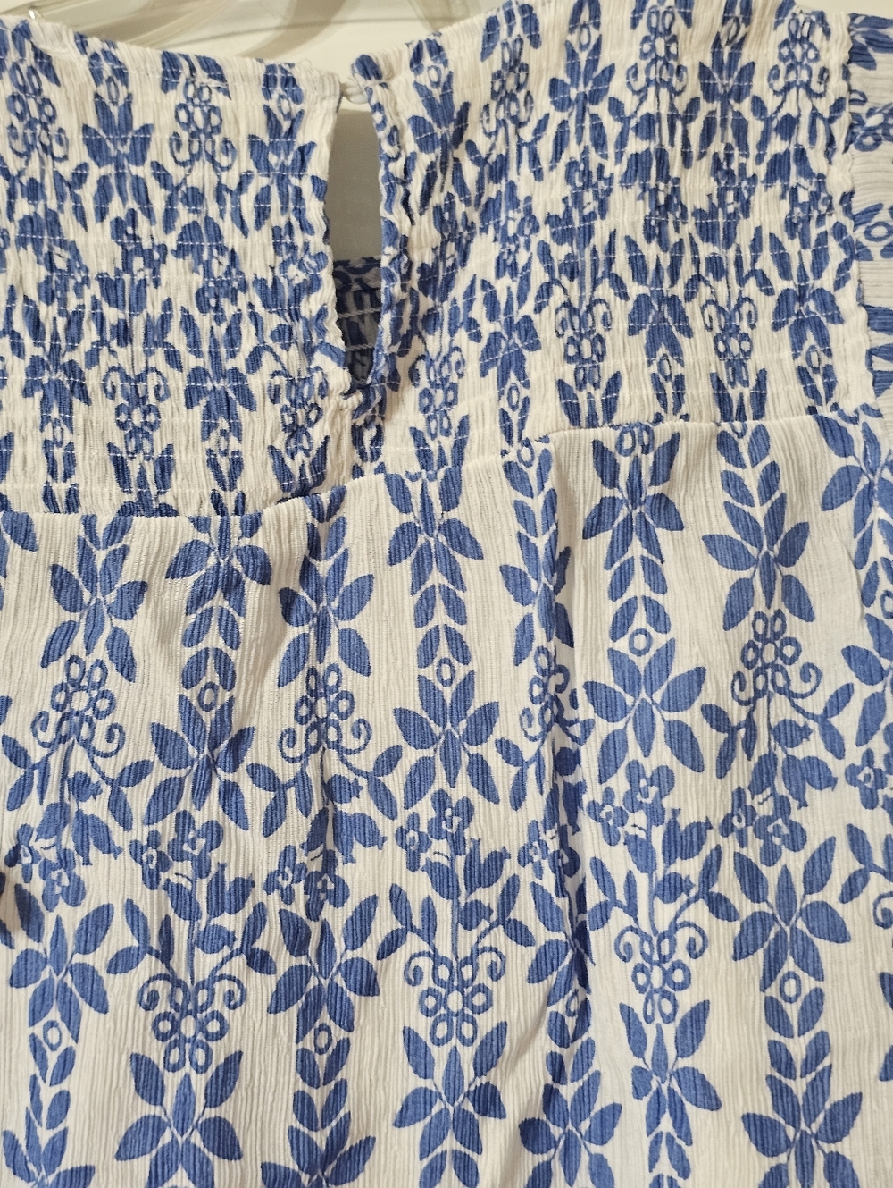 Blue & White Floral Smocked Peasant Top - Picture 4 of 7